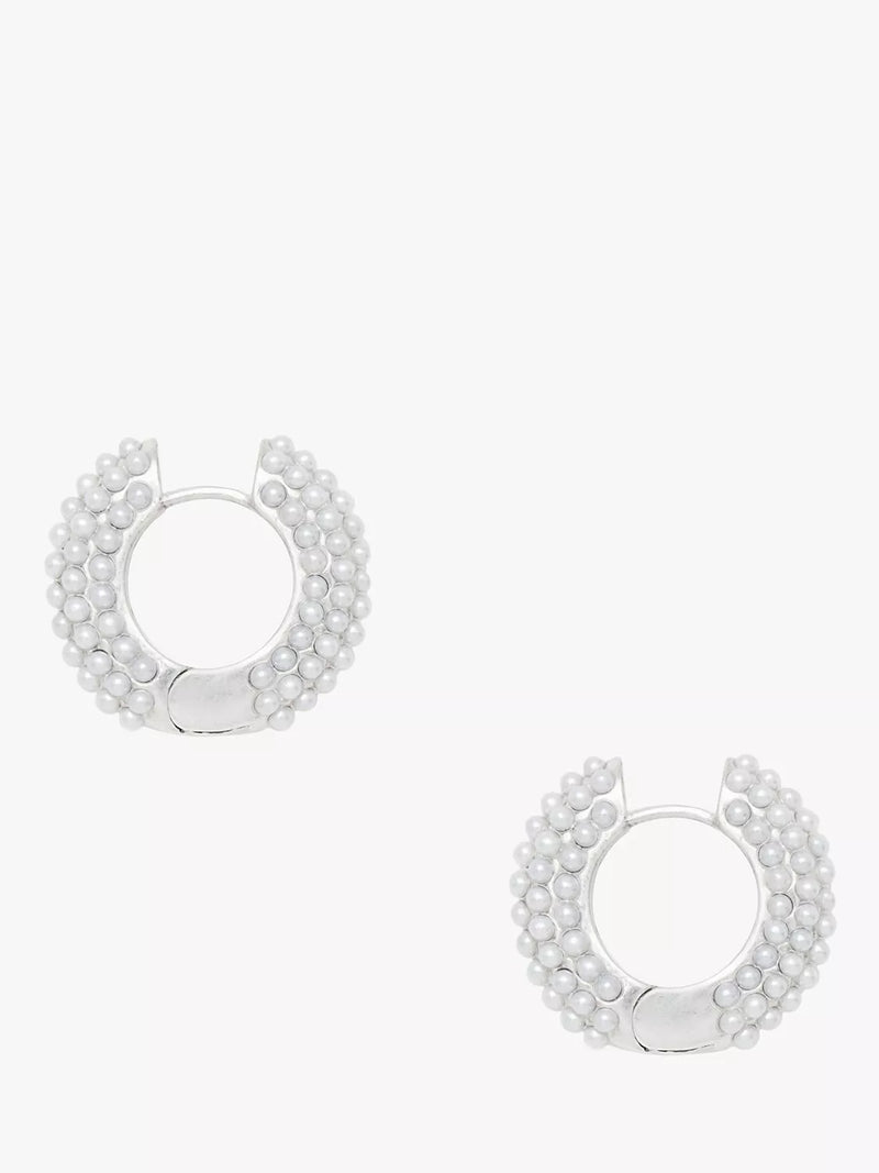 AllSaints faux pearl hoop earrings warm silver, UK version