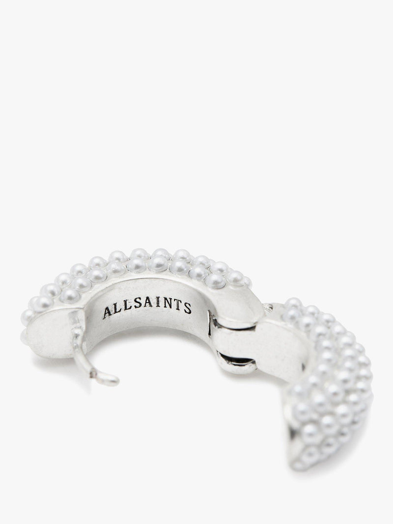 AllSaints faux pearl hoop earrings warm silver, UK version
