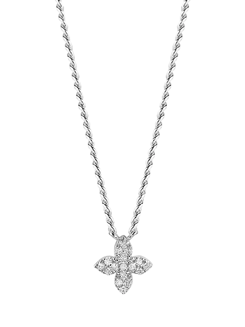 DPT Antwerp floral diamond pendant necklace in silver, UK version