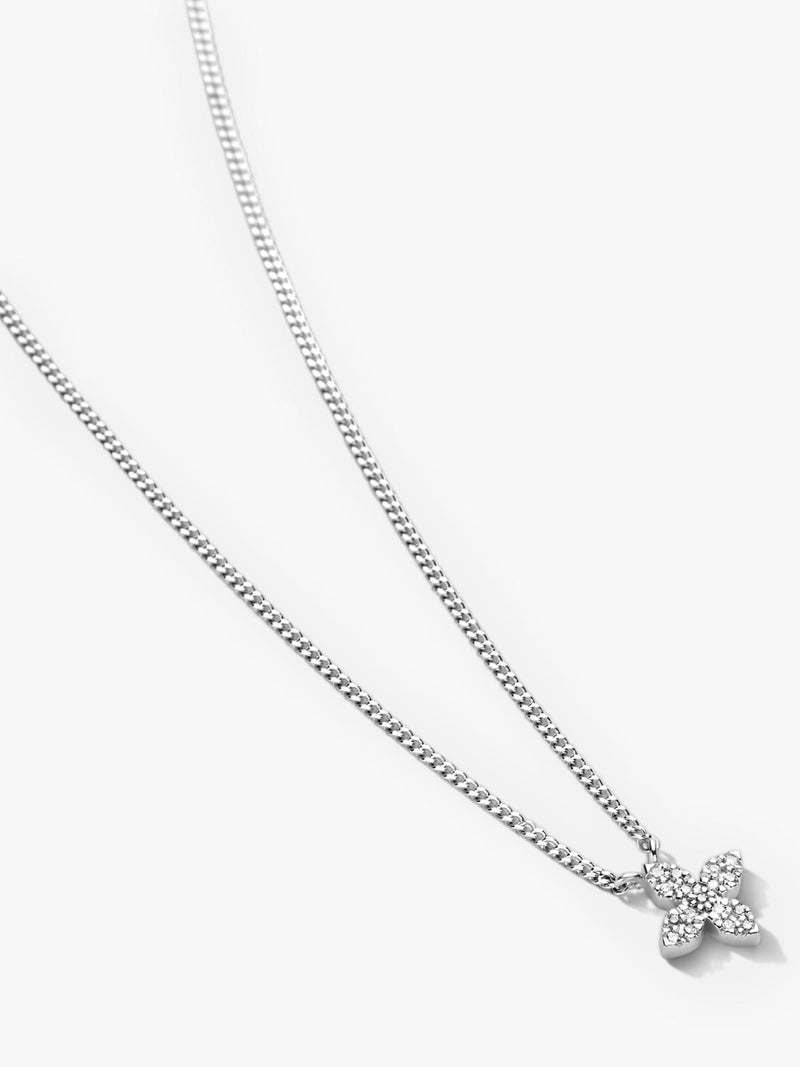DPT Antwerp floral diamond pendant necklace in silver, UK version