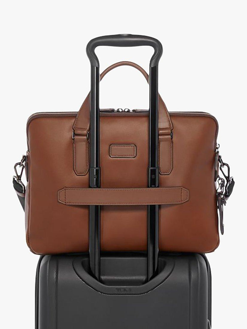 TUMI Sycamore leather briefcase cognac slim, imported from the UK