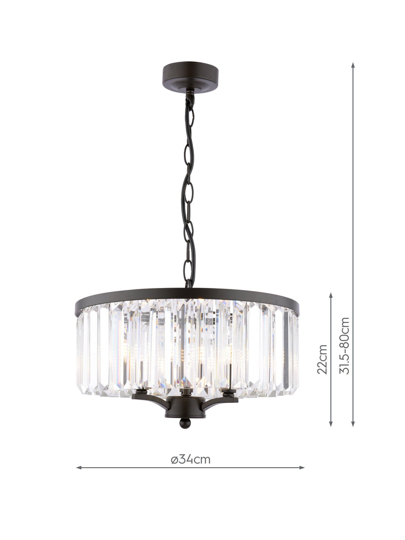 Laura Ashley soft black three-arm chandelier (British brand)