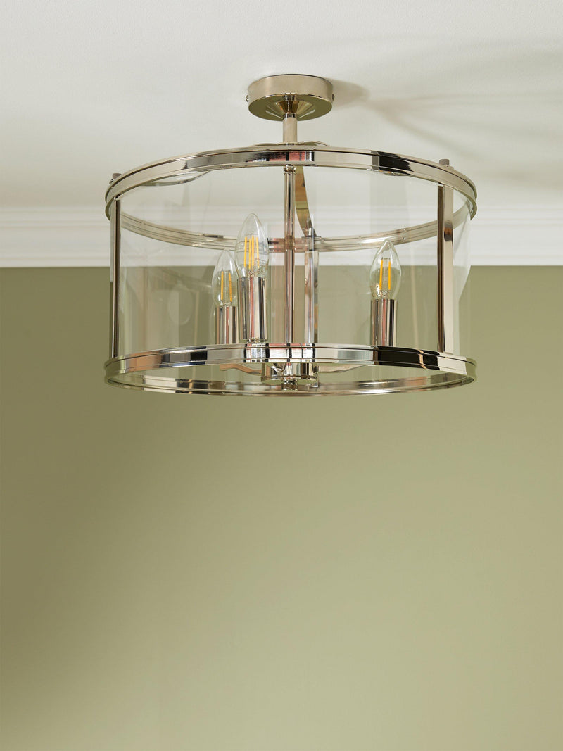 Laura Ashley polished nickel semi flush ceiling light (British brand)