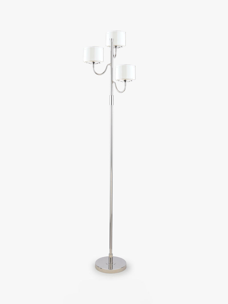 Laura Ashley Southwell three-arm floor lamp in satin nickel - British product