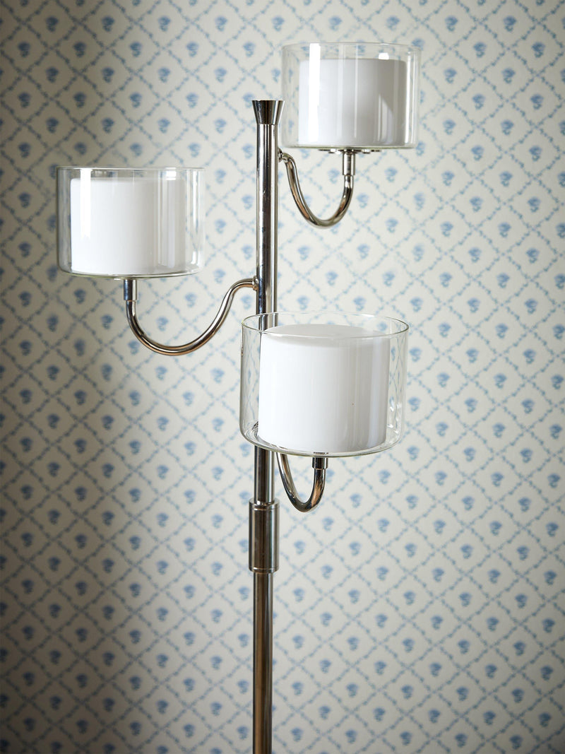 Laura Ashley Southwell three-arm floor lamp in satin nickel - British product
