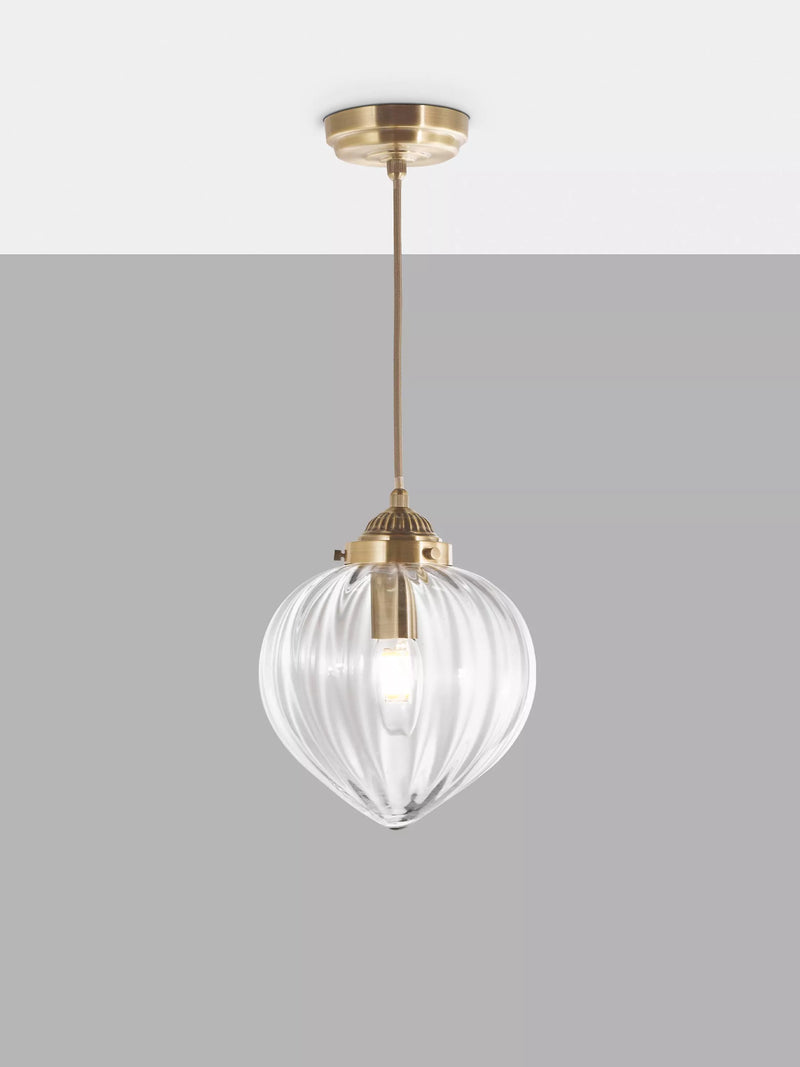 Laura Ashley Whitham fluted glass pendant light, antique brass - British product