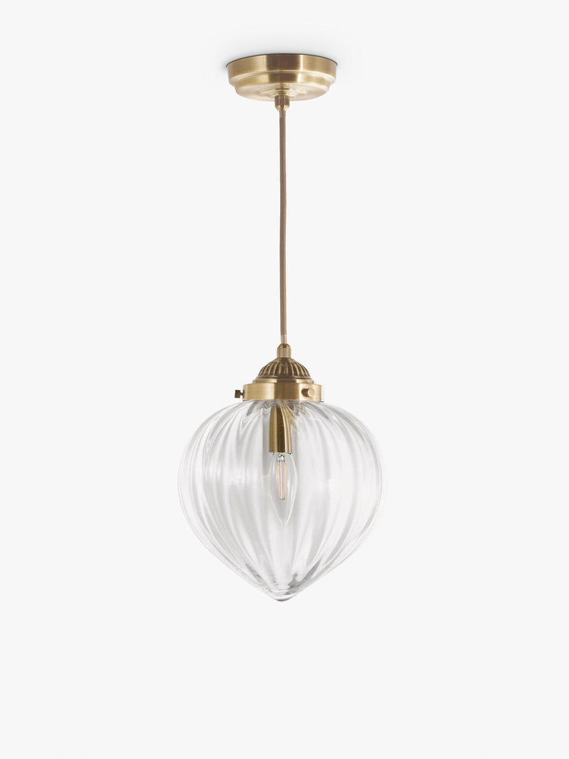 Laura Ashley Whitham fluted glass pendant light, antique brass - British product