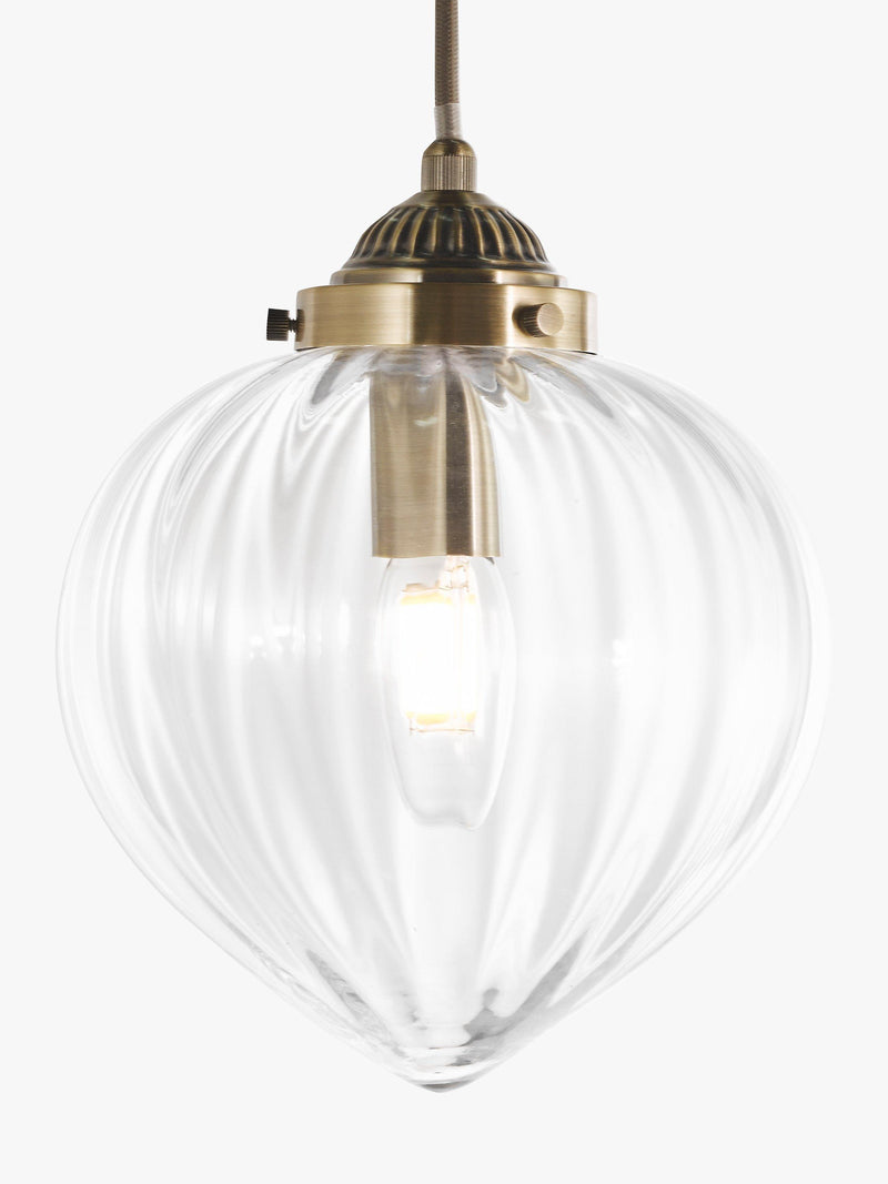 Laura Ashley Whitham fluted glass pendant light, antique brass - British product