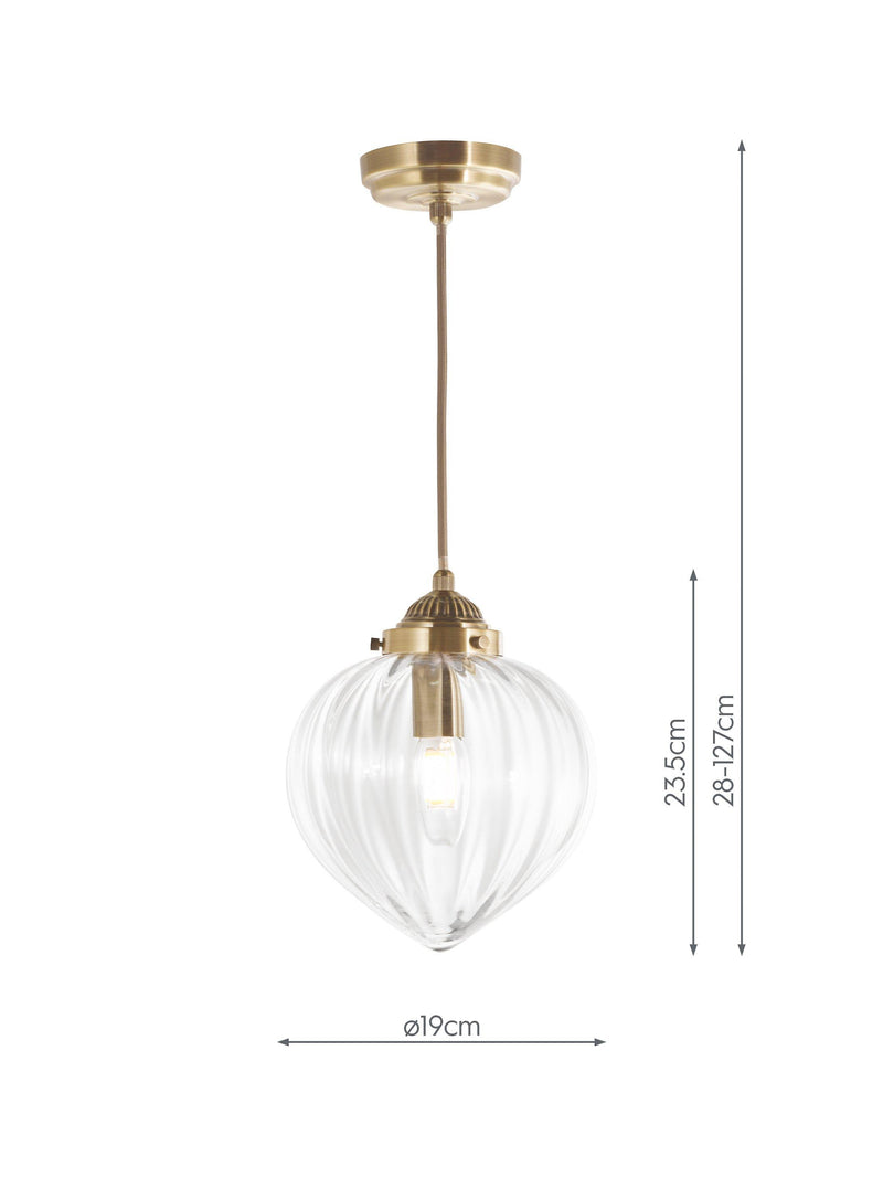 Laura Ashley Whitham fluted glass pendant light, antique brass - British product