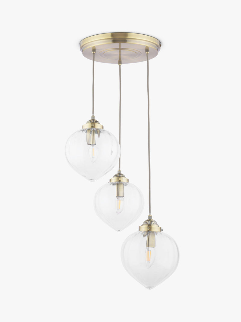 Laura Ashley Whitham 3-light cluster pendant light fluted glass, UK version