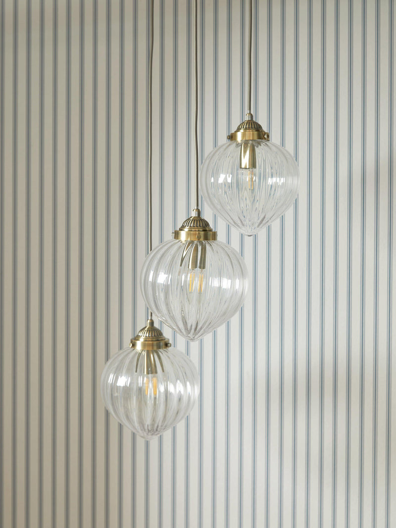 Laura Ashley Whitham 3-light cluster pendant light fluted glass, UK version