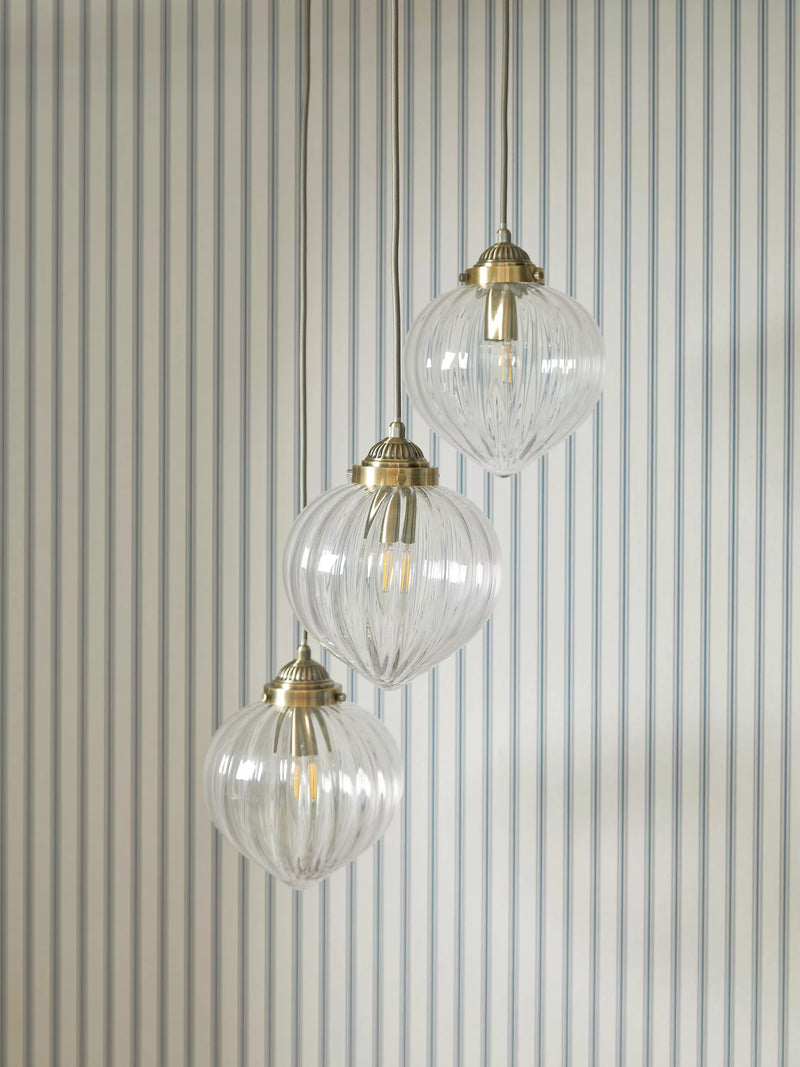 Laura Ashley Whitham 3-light cluster pendant light fluted glass, UK version