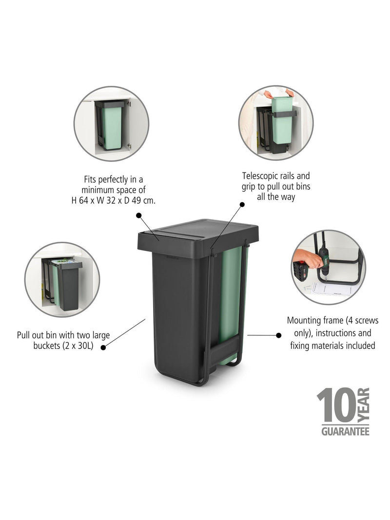 Brabantia Sort & Go built-in bin 2 x 30L - British product