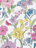 Line-Drawn Floral Pattern Wallpaper with Butterflies