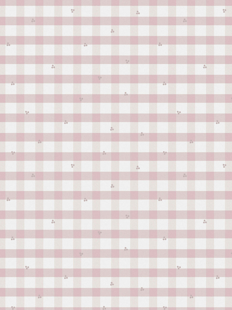 Gingham Wallpaper with Abstract Dots in Pale Amethyst