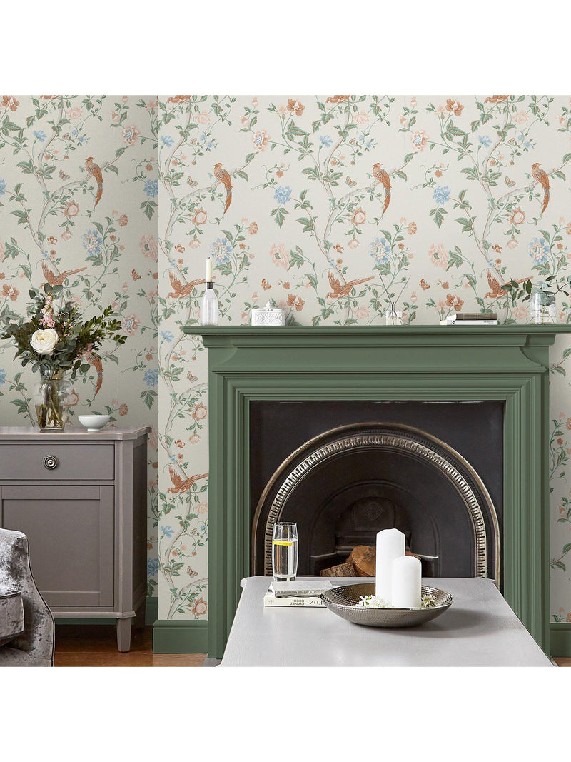 Laura Ashley Summer Palace wallpaper in sage and apricot (British brand)