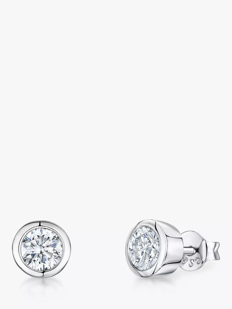Jools by Jenny Brown cubic zirconia rubover stud earrings 0.7cm, imported from the UK