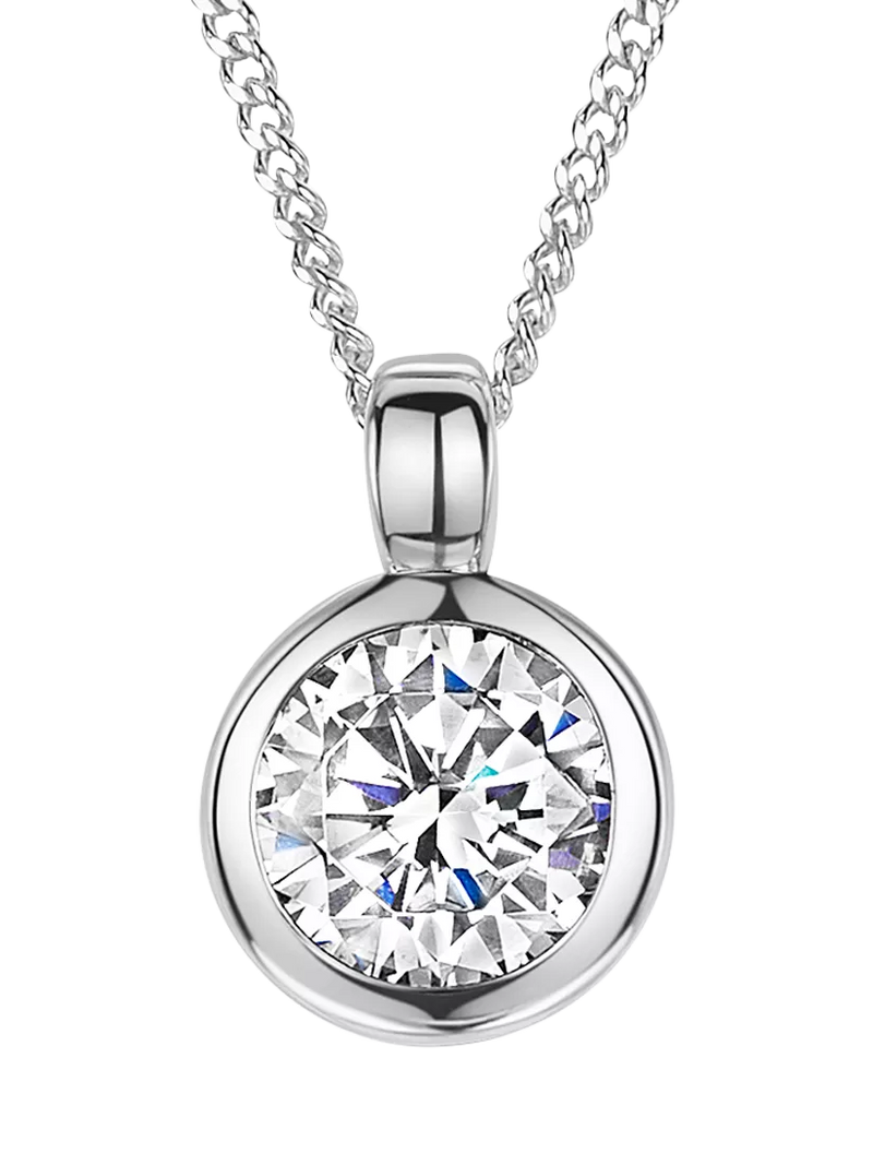 Jools cubic zirconia rubover pendant necklace 6mm, imported from the UK