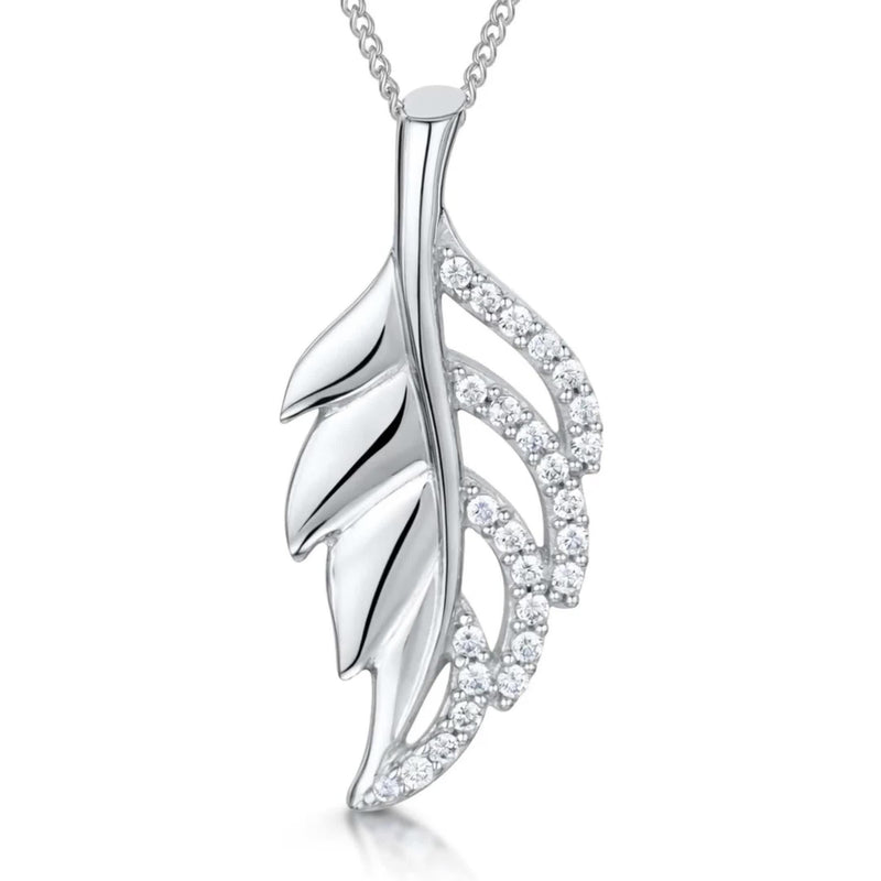 Jools by Jenny Brown cubic zirconia leaf pendant necklace silver, imported from the UK