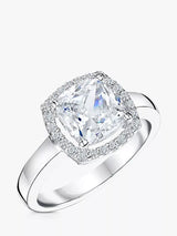 John Lewis Jools by Jenny Brown Cushion Cut Cubic Zirconia Halo Ring, Silver- Buy online at McGrocer