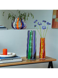 LSA International orange and blue striped glass vase, 19cm height, UK version
