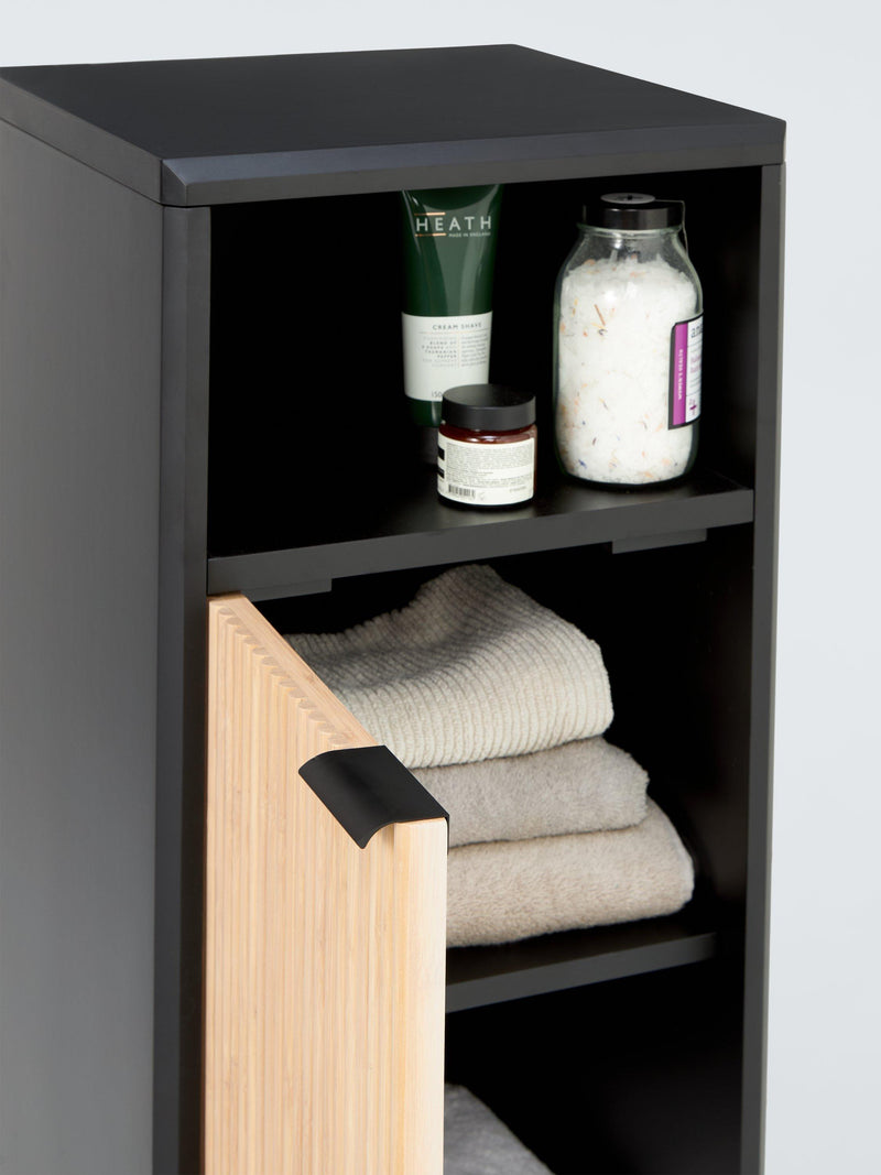 John Lewis Ridge black towel cupboard, imported from the UK