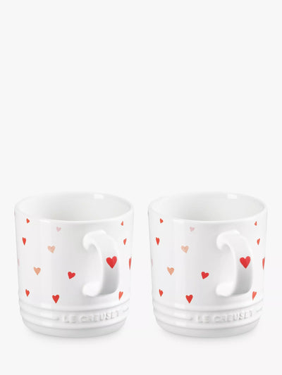 John Lewis Le Creuset Mini Hearts Stoneware Mug Set of 2 350ml White/Pink- Buy online at McGrocer