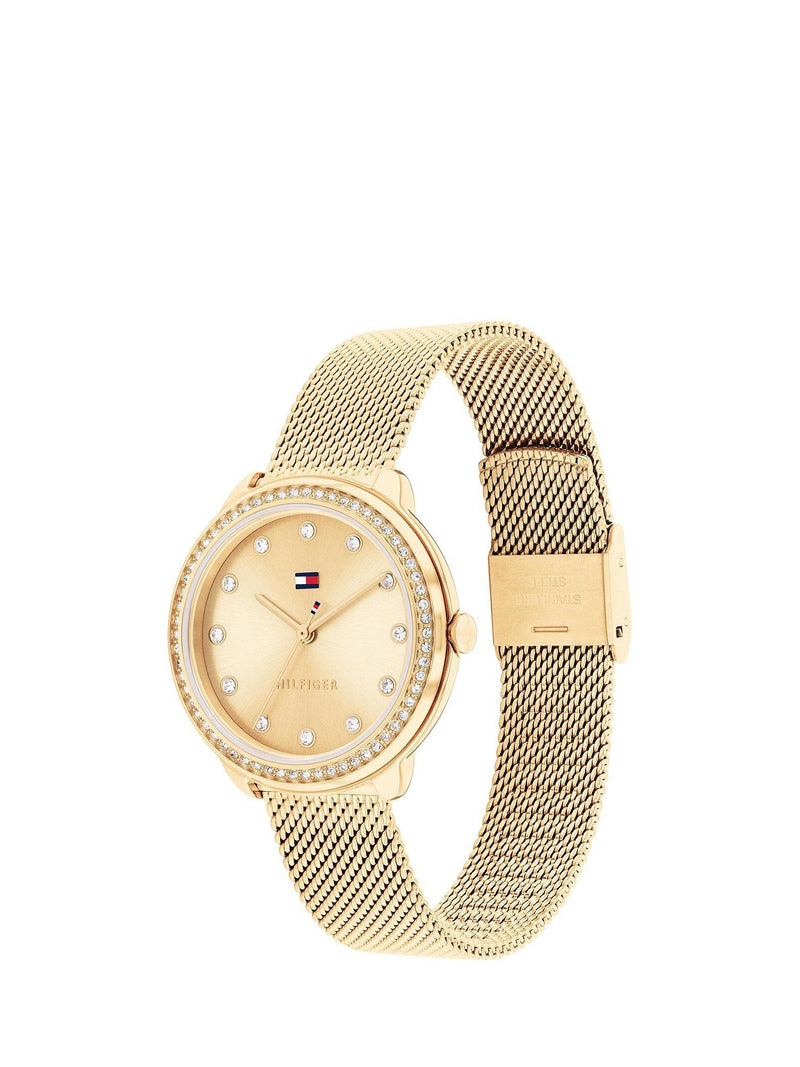Tommy Hilfiger Damenuhr mit Kristalllünette und Mesh-Armband 32 mm - britisches Produkt