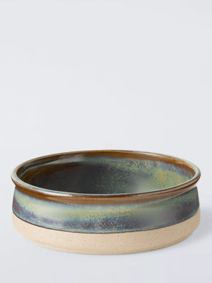 Stoneware Dog Bowl, Small, Green and Multi-Color