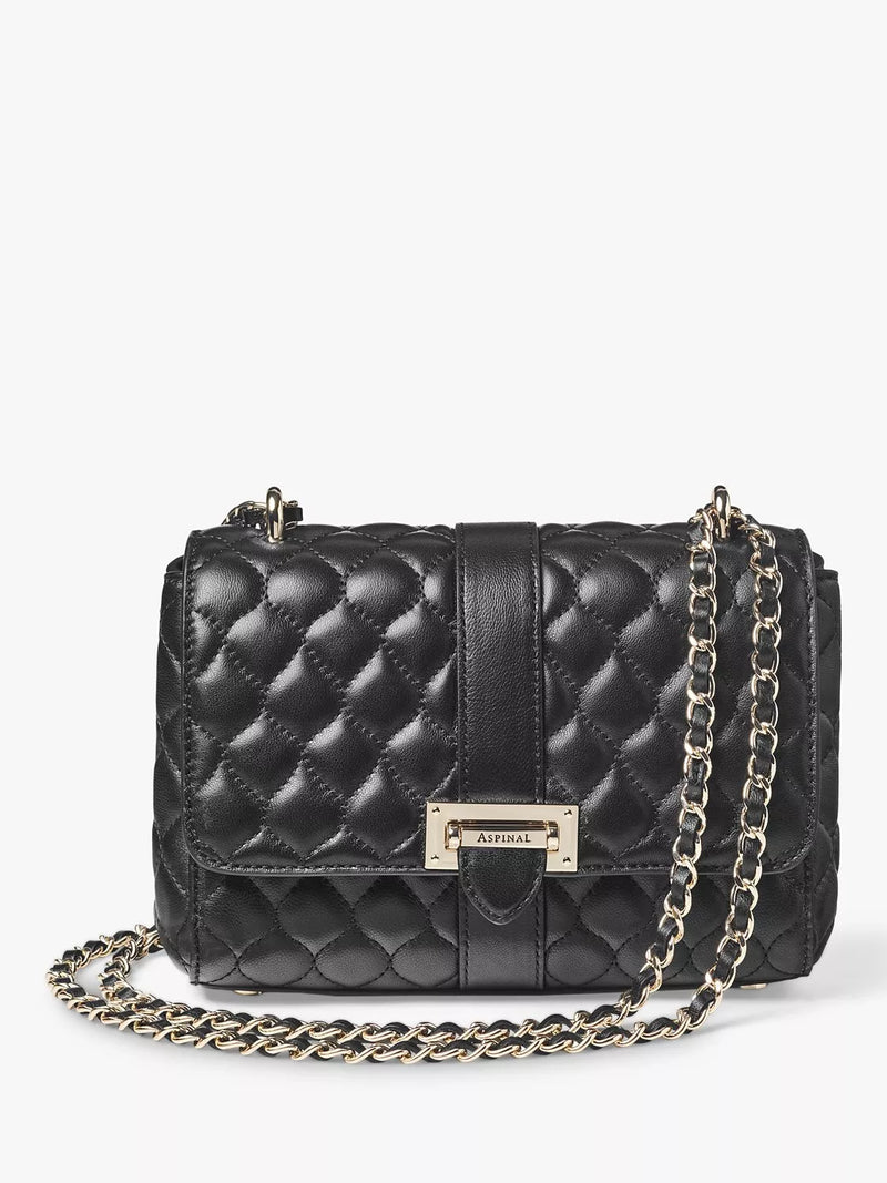 Aspinal Lottie Small smooth quilted leather shoulder bag, imported from the UK