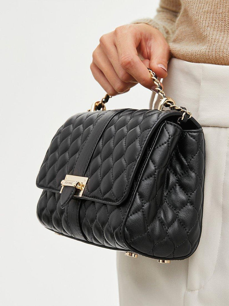 Aspinal Lottie Small smooth quilted leather shoulder bag, imported from the UK