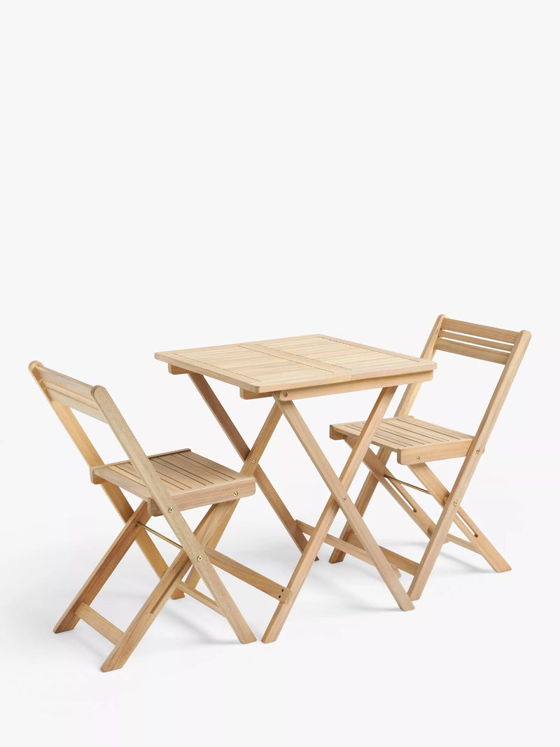John Lewis acacia wood foldable bistro set, 2-seater natural - British product