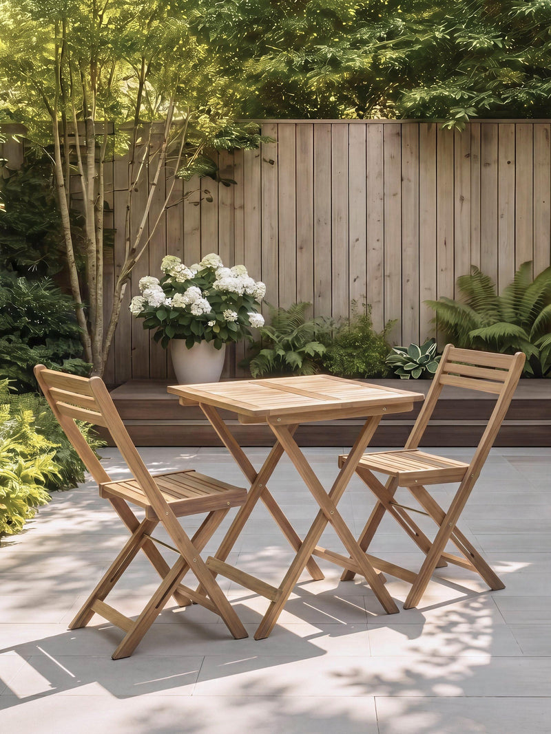 John Lewis acacia wood foldable bistro set, 2-seater natural - British product