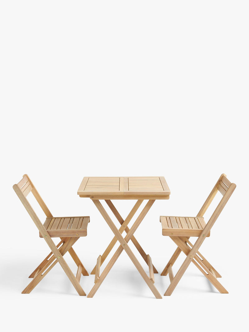 John Lewis acacia wood foldable bistro set, 2-seater natural - British product