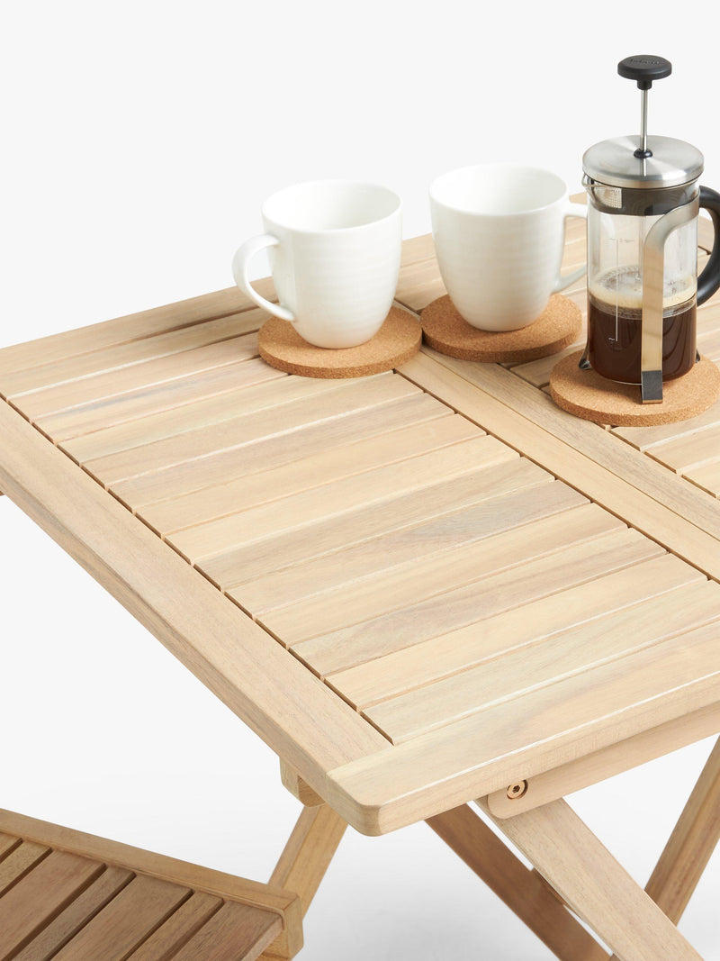 John Lewis acacia wood foldable bistro set, 2-seater natural - British product