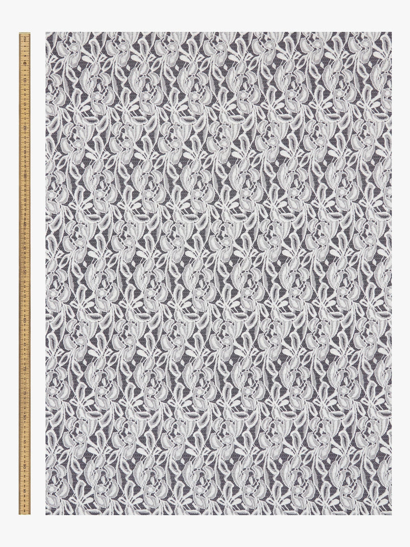 Peter Horton Textiles leaf motif viscose fabric grey 150cm, UK version