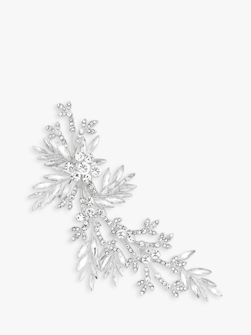 Sparkling Crystal Leaf Side Hair Clip in Silver
