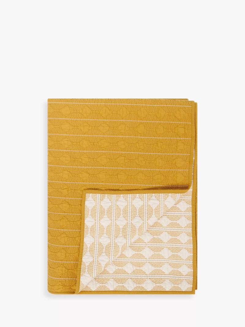 John Lewis Nessa Stitch reversible bedspread in ochre, 220x220 cm, UK version