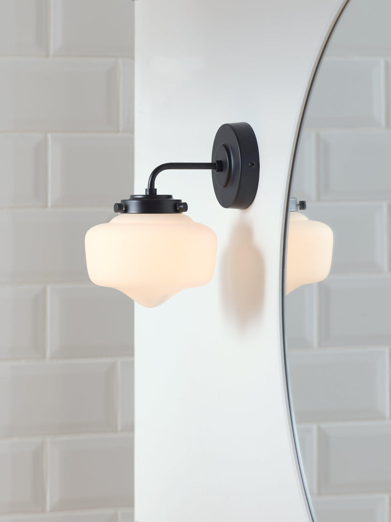 John Lewis School House opal glass bathroom wall light, UK version