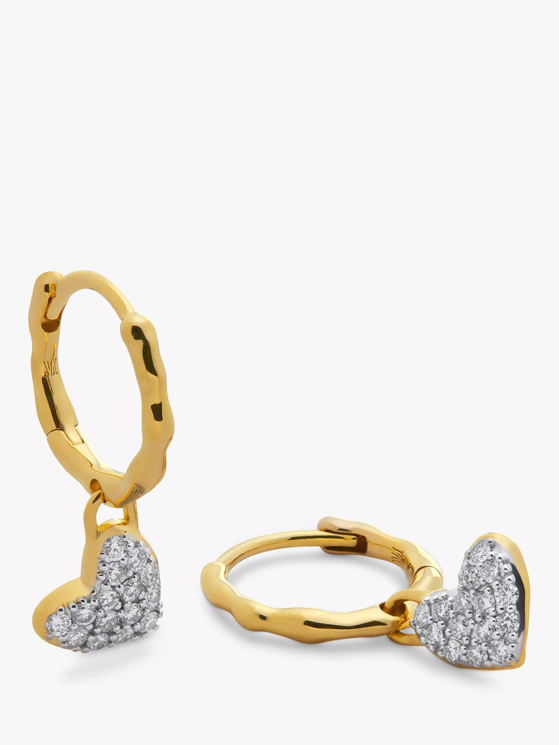 Monica Vinader lab grown diamond heart huggie earrings gold, UK version