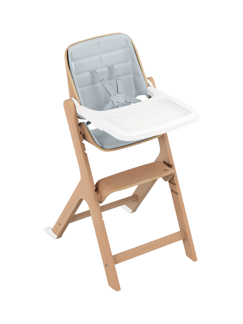 Maxi-Cosi adjustable wooden highchair with baby and toddler kit, imported from the UK