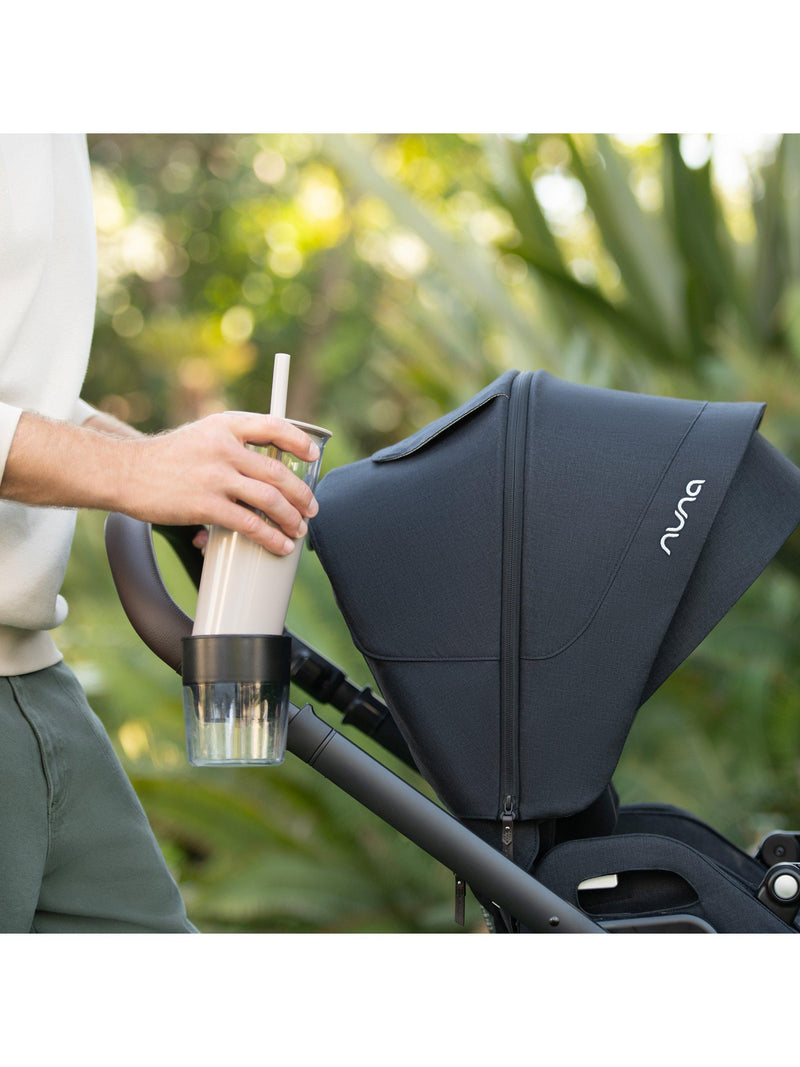 Black Nuna cup holder for MIXX and DEMI strollers, imported from the UK
