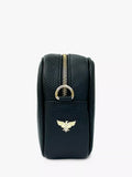 Apatchy London crossbody bag in black leather and canvas, imported from the UK