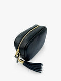 Apatchy London crossbody bag in black leather and canvas, imported from the UK