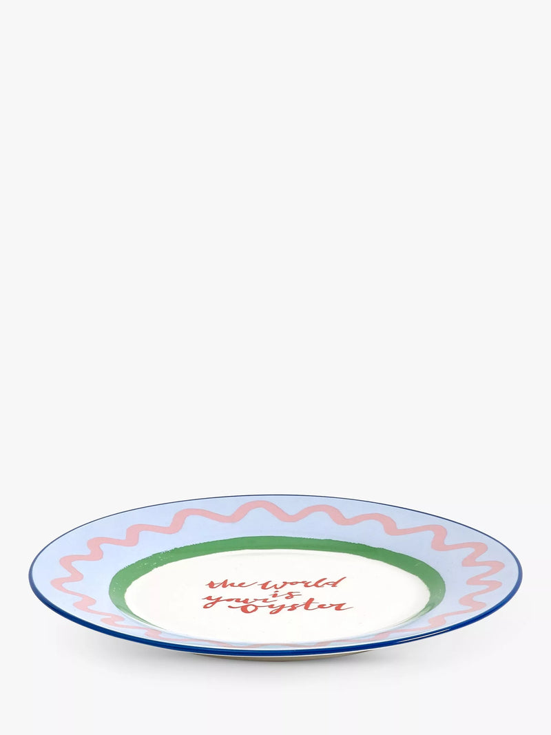 Eleanor Bowmer stoneware side plate with World Is Your Oyster design 19cm - British product