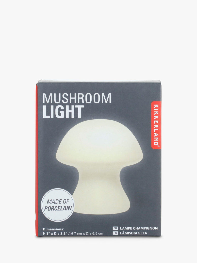 Kikkerland small cordless mushroom-shaped porcelain table light in white, UK version