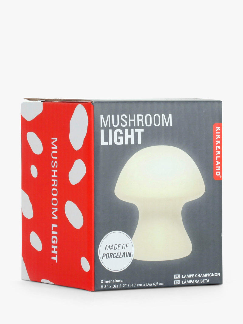 Kikkerland small cordless mushroom-shaped porcelain table light in white, UK version