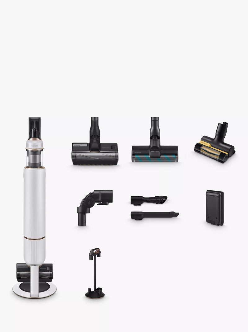 Samsung cordless stick vacuum cleaner with All-In-One Cleaning Station, Misty White (British brand)