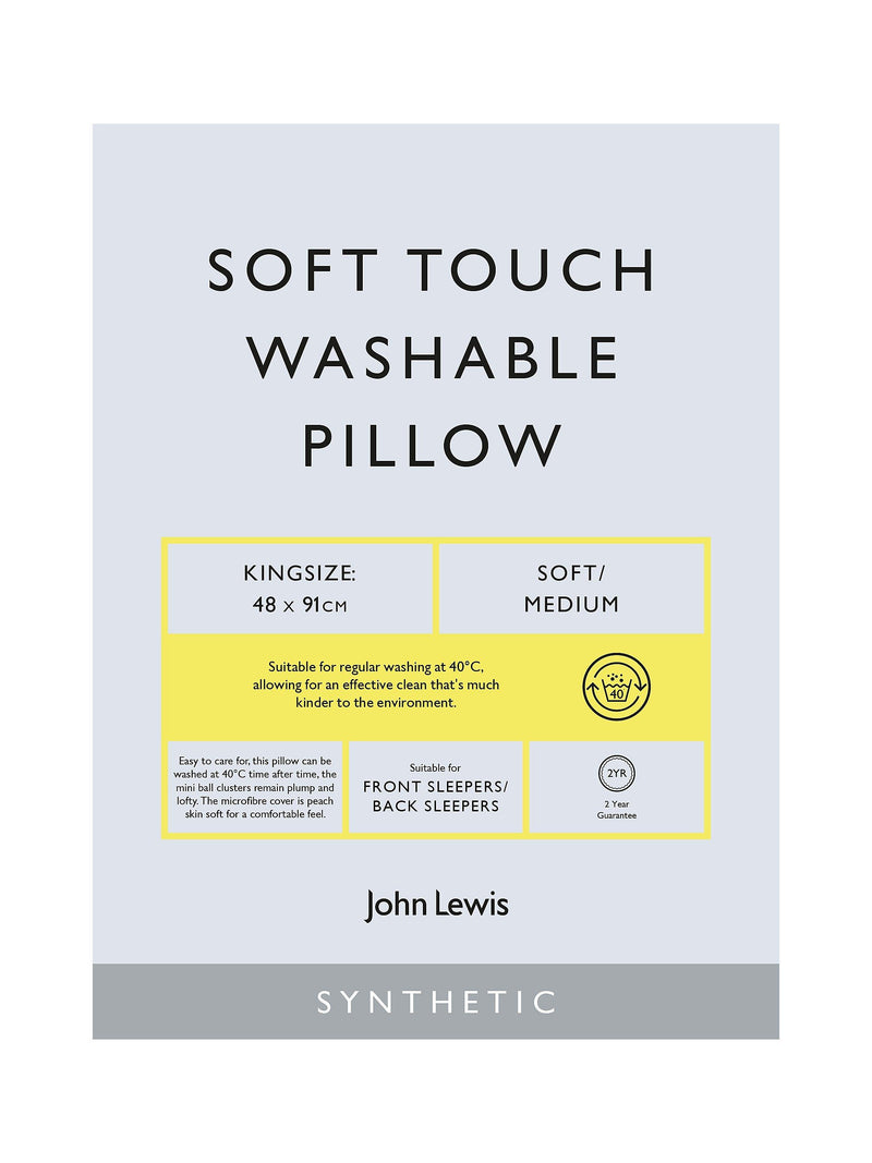 John Lewis synthetic soft touch washable king pillow medium, UK version
