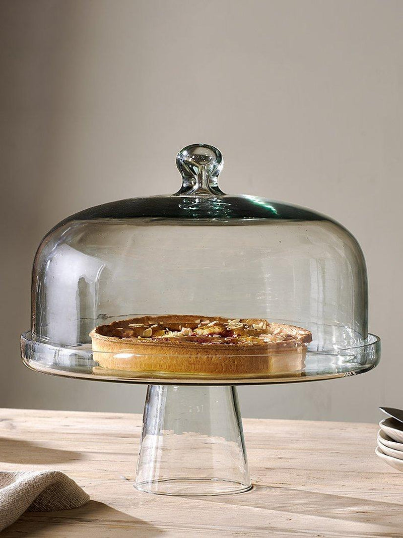 nkuku recycled glass dome cake stand 30cm, imported from the UK